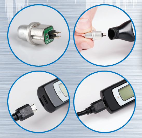 单晶探头和USB线接毗连示意图